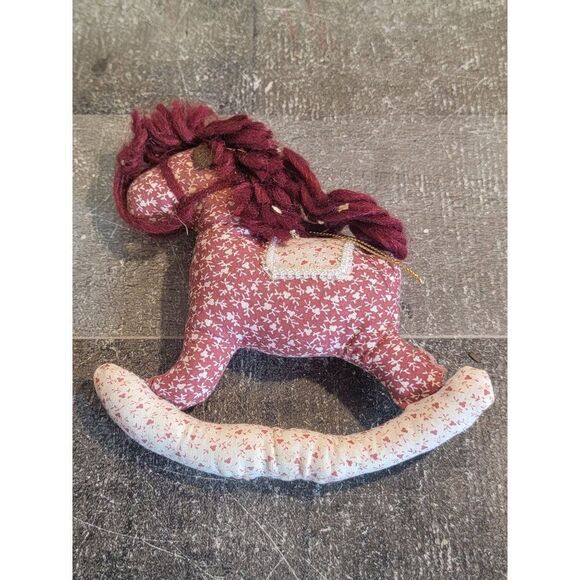 Handmade plush red floral rocking horse ornament Xmas decor - Picture 4 of 4